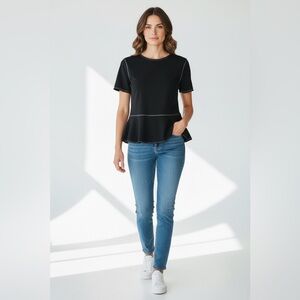 Ann Taylor Short Sleeve Peplum Top Black Size XS